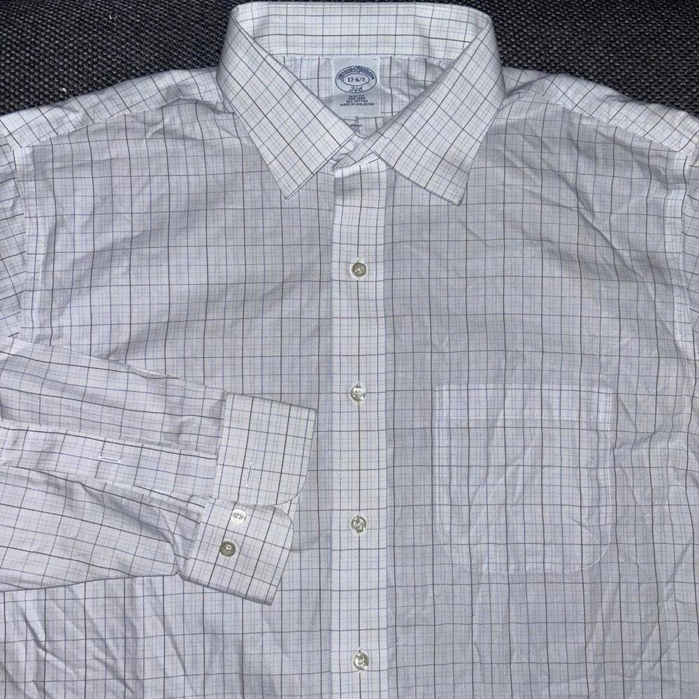 Vintage Brooks Brothers White Checkers Long Sleeve Dress Shirt Size 17 Slim Fit